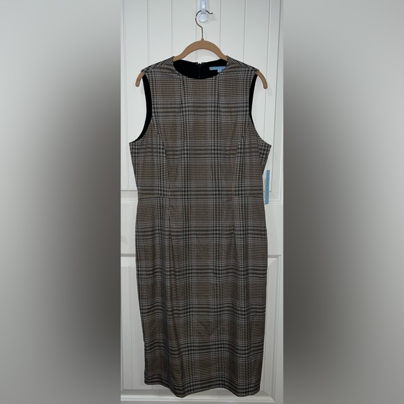 Size 12 Antonio Melani Plaid Fluted Sheath Midi Dress - Picture 1 of 8